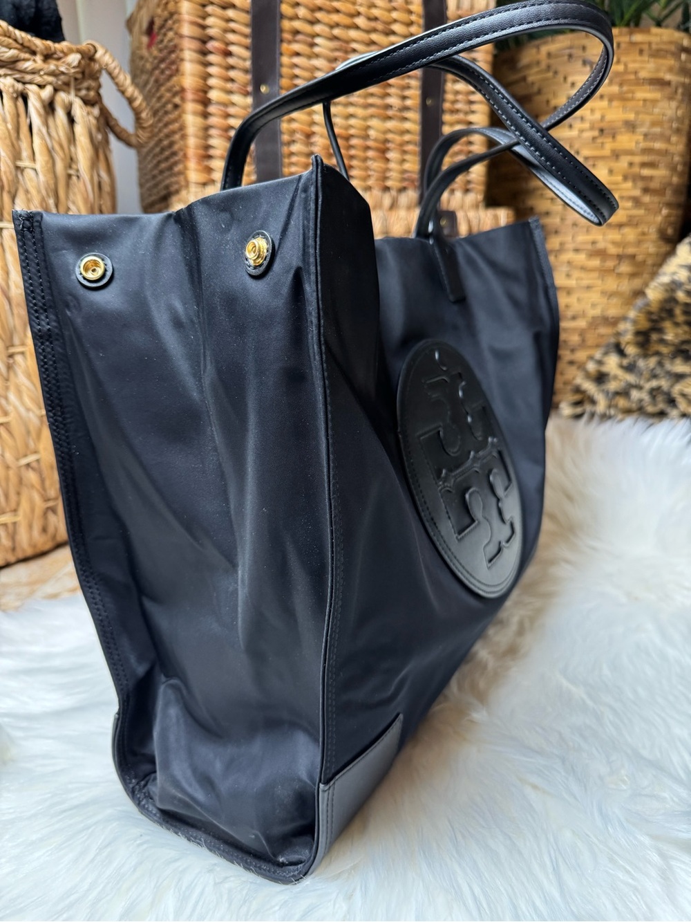 Tory Burch Black Nylon Ella Tote with black Leather Trim - Picture 6 of 7